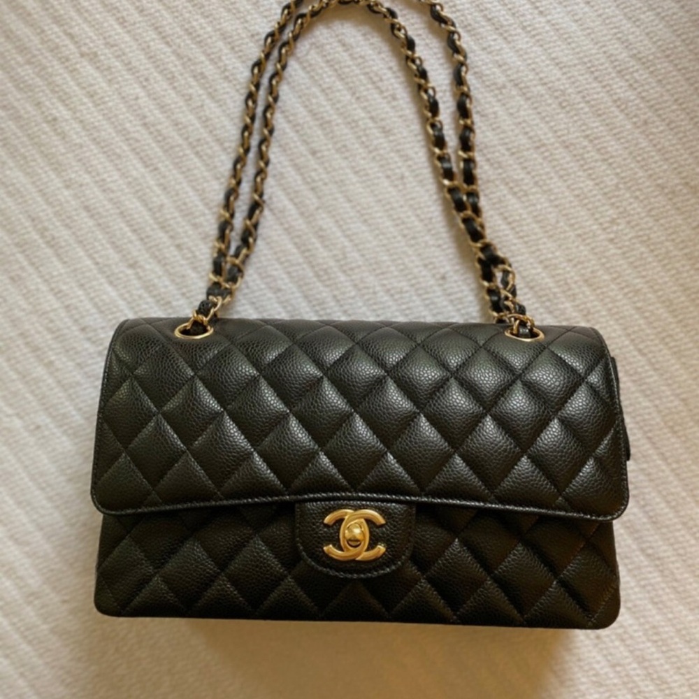 Chanel Classic Double Flap Quilted Caviar Gold-tone Medium Black NEW WITH TAGS - Picture 12 of 16